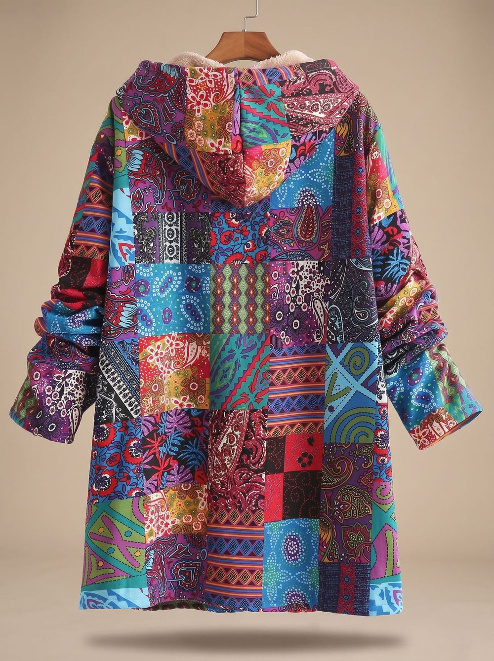 Madison | Women's Fleece-Lined Hooded Boho Patchwork Comfortable Jacket