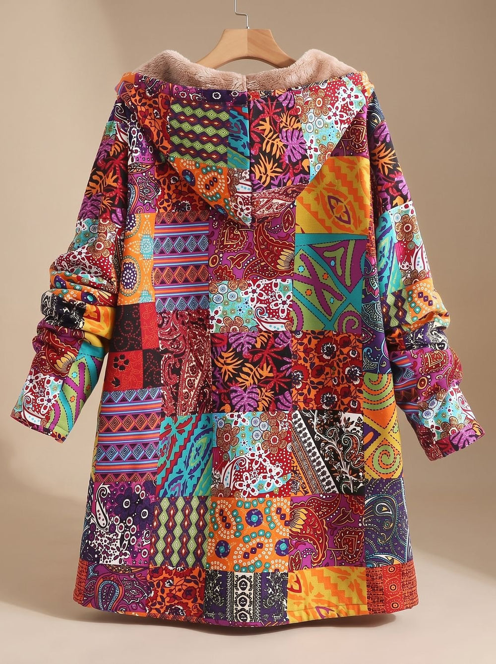 Madison | Women's Fleece-Lined Hooded Boho Patchwork Comfortable Jacket