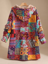 Madison | Women's Fleece-Lined Hooded Boho Patchwork Comfortable Jacket