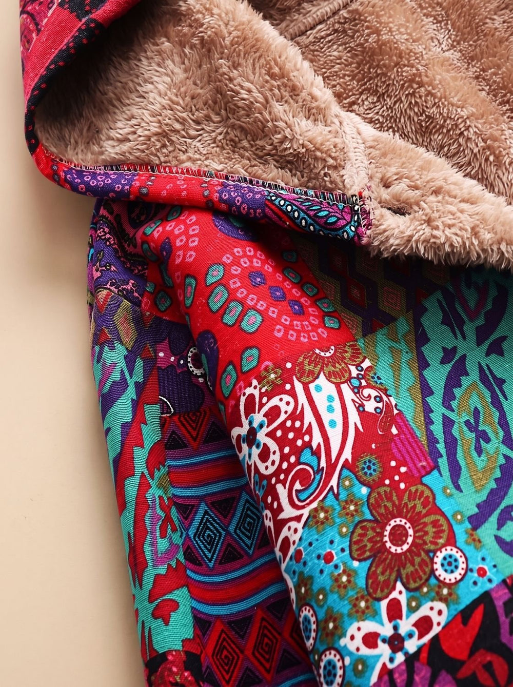 Madison | Women's Fleece-Lined Hooded Boho Patchwork Comfortable Jacket