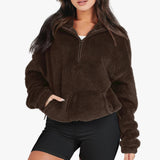 Women's Cozy Fleece Half-Zip Pullover Sweater with Kangaroo Pocket - Perfect for Layering & Outdoor Activities