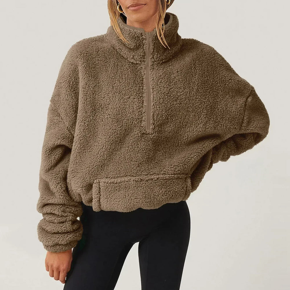 Women's Cozy Fleece Half-Zip Pullover Sweater with Kangaroo Pocket - Perfect for Layering & Outdoor Activities