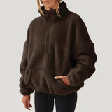 Women's Cozy Fleece Half-Zip Pullover Sweater with Kangaroo Pocket - Perfect for Layering & Outdoor Activities
