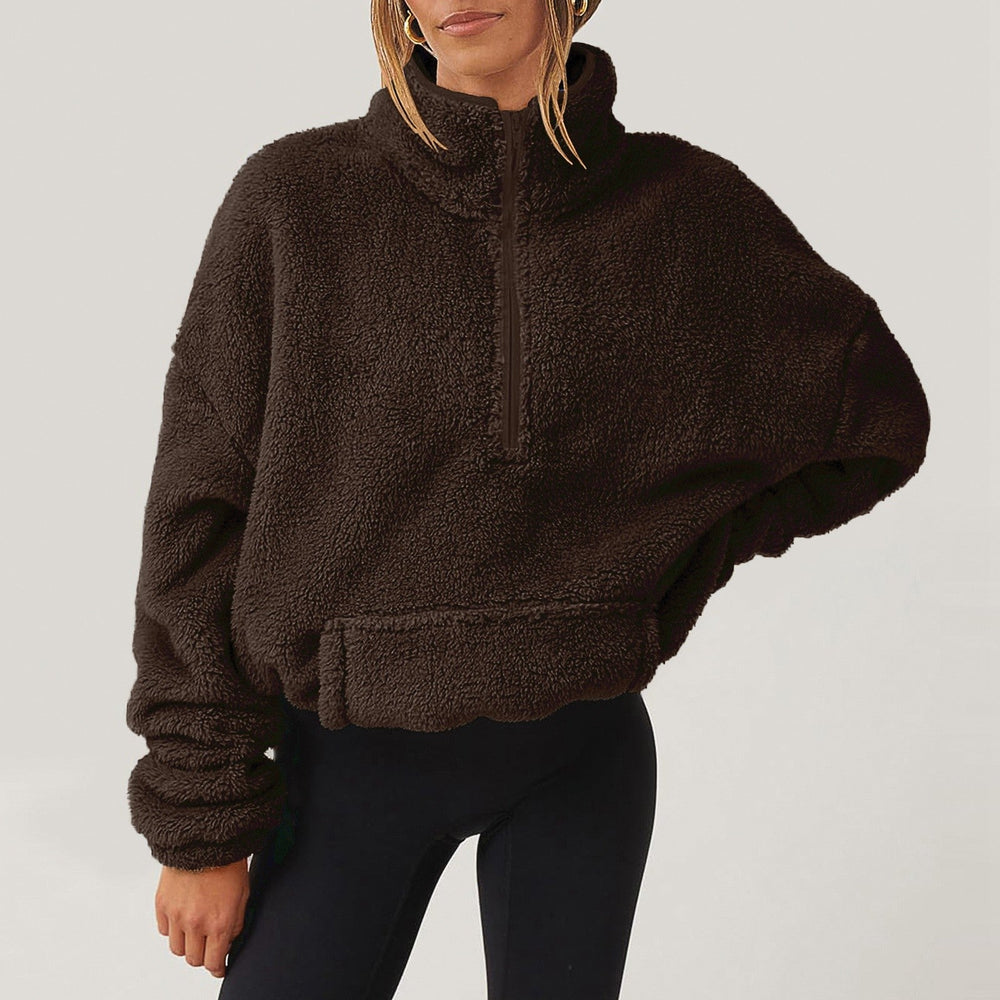 Women's Cozy Fleece Half-Zip Pullover Sweater with Kangaroo Pocket - Perfect for Layering & Outdoor Activities