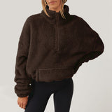 Women's Cozy Fleece Half-Zip Pullover Sweater with Kangaroo Pocket - Perfect for Layering & Outdoor Activities