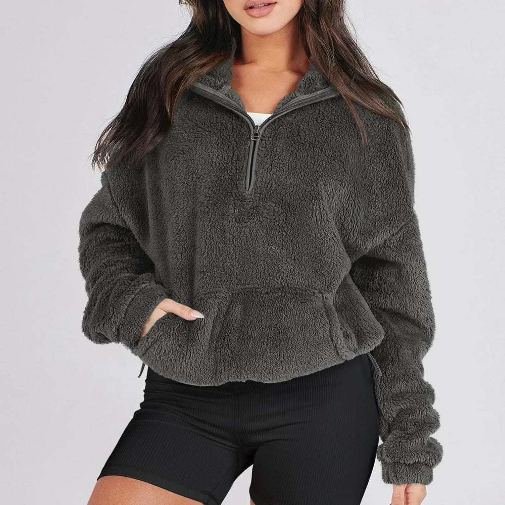 Women's Cozy Fleece Half-Zip Pullover Sweater with Kangaroo Pocket - Perfect for Layering & Outdoor Activities