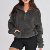 Women's Cozy Fleece Half-Zip Pullover Sweater with Kangaroo Pocket - Perfect for Layering & Outdoor Activities