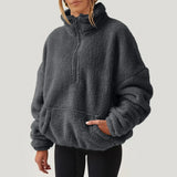 Women's Cozy Fleece Half-Zip Pullover Sweater with Kangaroo Pocket - Perfect for Layering & Outdoor Activities