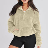 Women's Cozy Fleece Half-Zip Pullover Sweater with Kangaroo Pocket - Perfect for Layering & Outdoor Activities