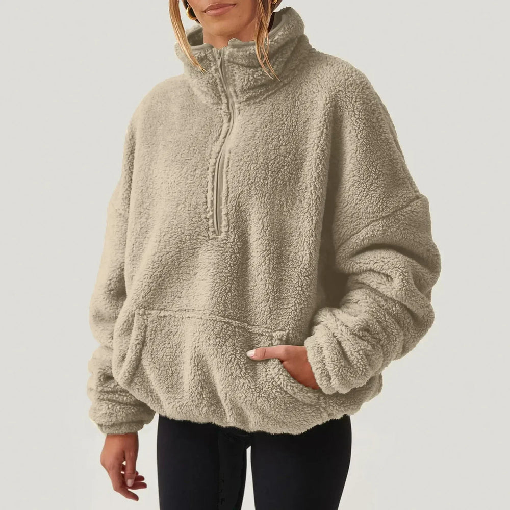Women's Cozy Fleece Half-Zip Pullover Sweater with Kangaroo Pocket - Perfect for Layering & Outdoor Activities
