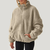 Women's Cozy Fleece Half-Zip Pullover Sweater with Kangaroo Pocket - Perfect for Layering & Outdoor Activities