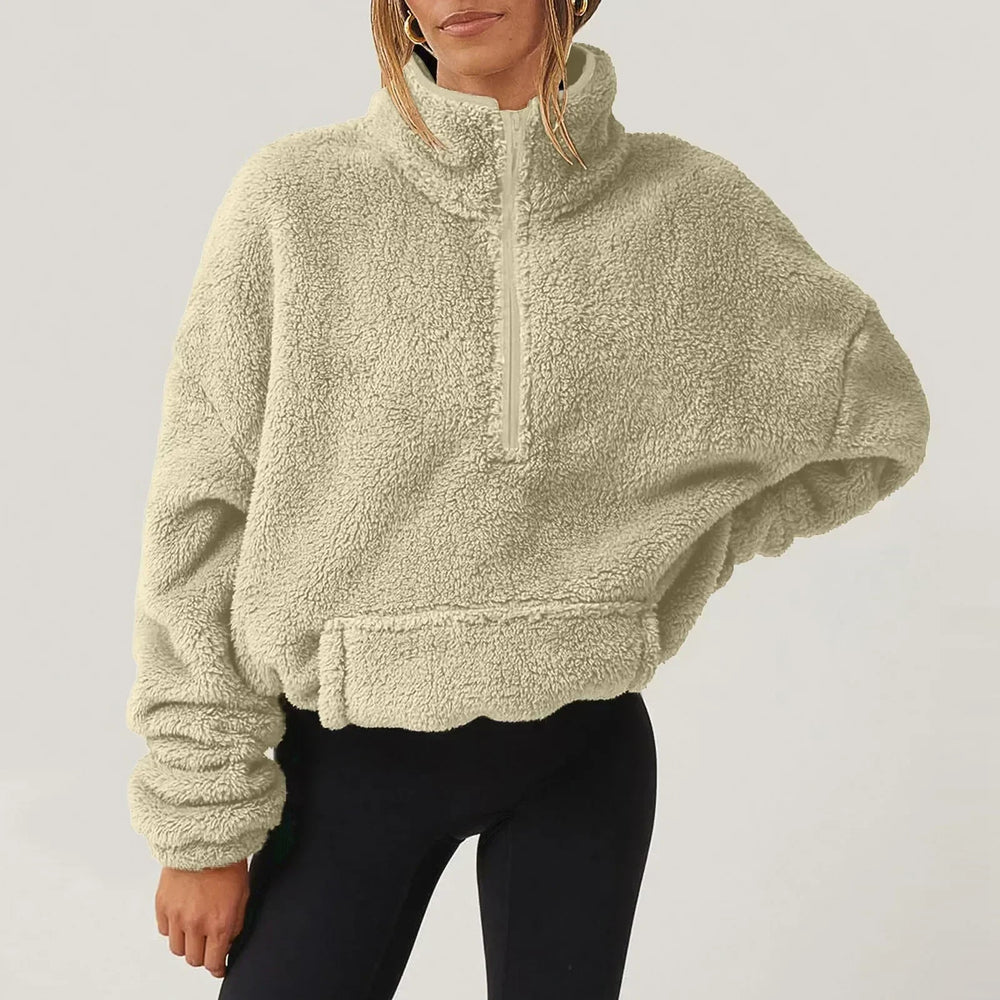 Women's Cozy Fleece Half-Zip Pullover Sweater with Kangaroo Pocket - Perfect for Layering & Outdoor Activities
