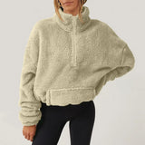 Women's Cozy Fleece Half-Zip Pullover Sweater with Kangaroo Pocket - Perfect for Layering & Outdoor Activities