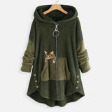 Luna | Women's Fleece Zip-Up Hooded Cat Pocket Sweater