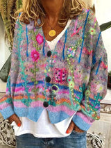 Olivia | Women's Floral Embroidered Button-Front Knit Cardigan