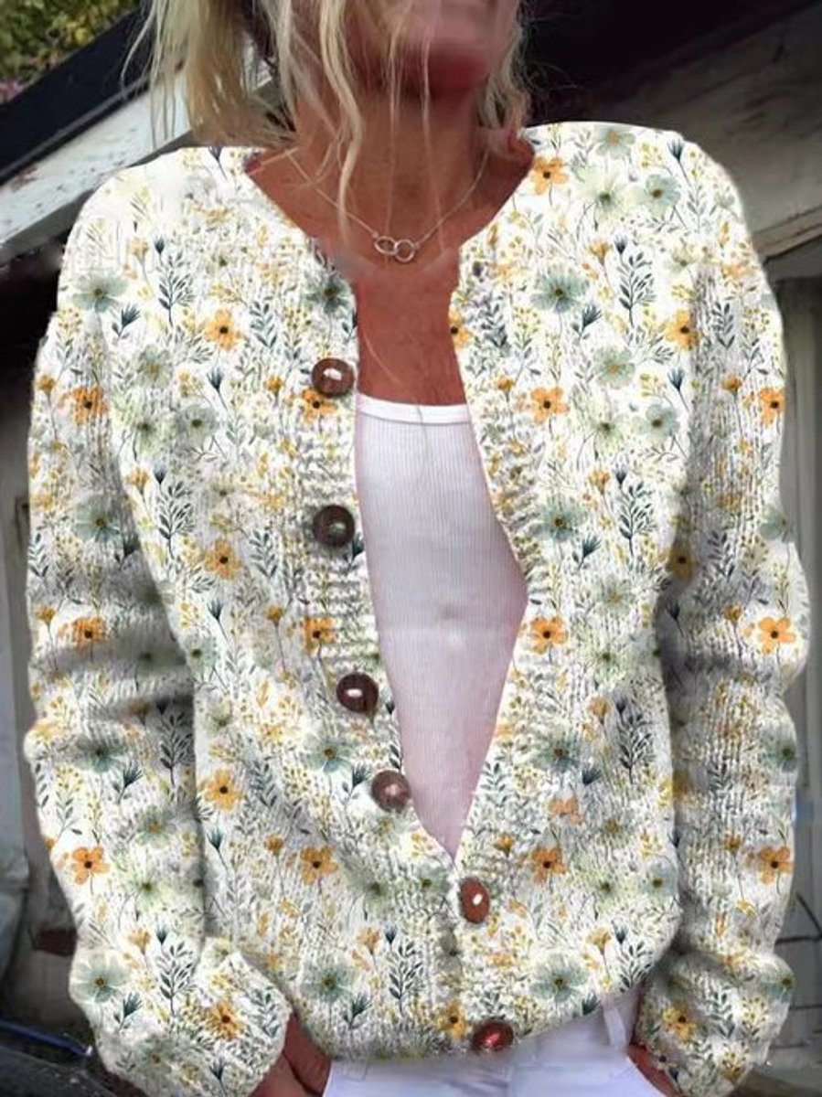 Isabella | Women's Floral Embroidered Button-Front Knit Cardigan