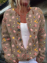 Isabella | Women's Floral Embroidered Button-Front Knit Cardigan