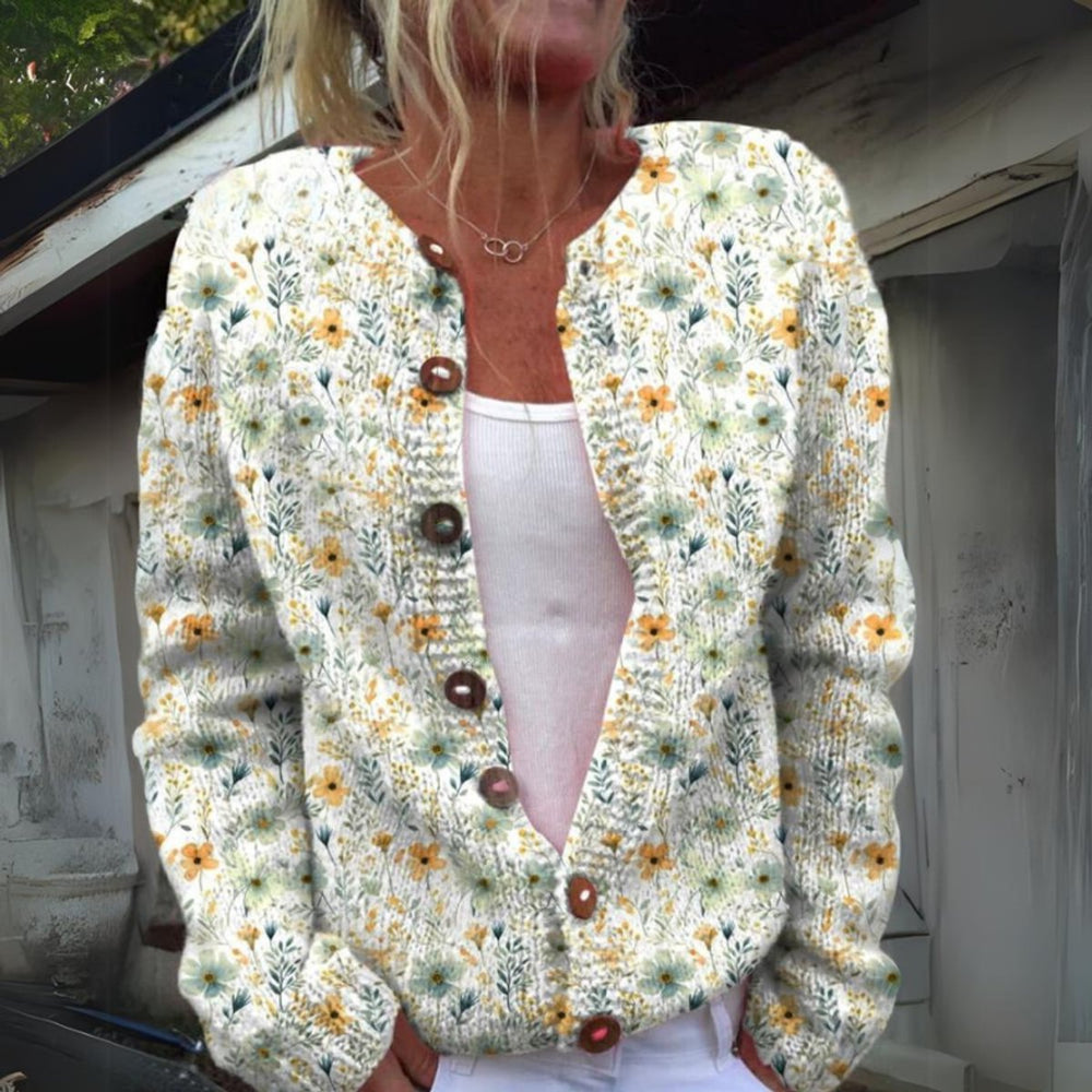 Harper | Women's Floral Knit Button-Front Cardigan Sweater