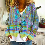 Luna | Women's Floral Knit Button-Front Cardigan Sweater
