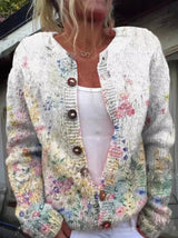 Harper | Women's Floral Knit Button-Front Cardigan Sweater