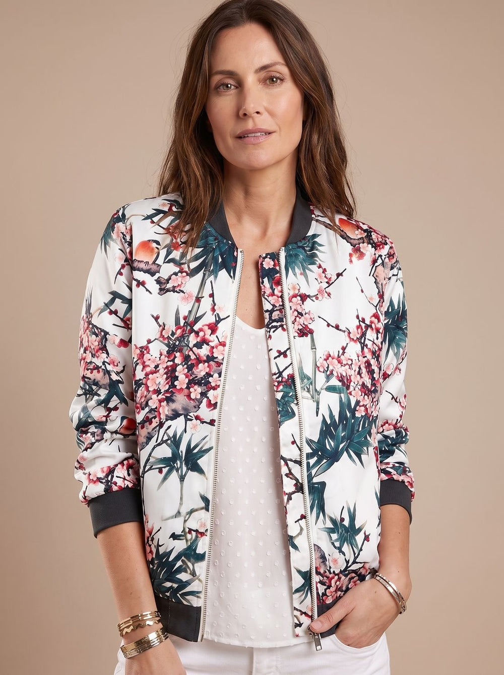 Layla | Women's Floral Print Zip-Up Bomber Jacket