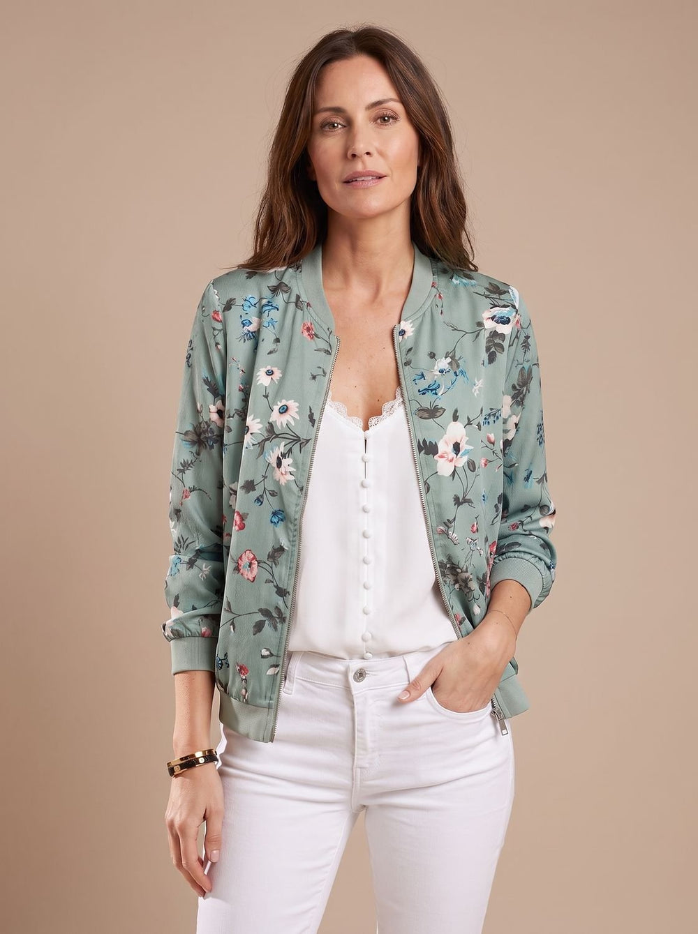 Layla | Women's Floral Print Zip-Up Bomber Jacket