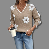 Camila | Women's Floral V-Neck Long Sleeve Knit Sweater