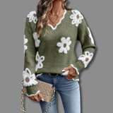 Camila | Women's Floral V-Neck Long Sleeve Knit Sweater
