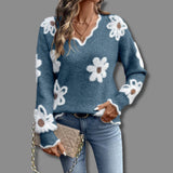 Camila | Women's Floral V-Neck Long Sleeve Knit Sweater