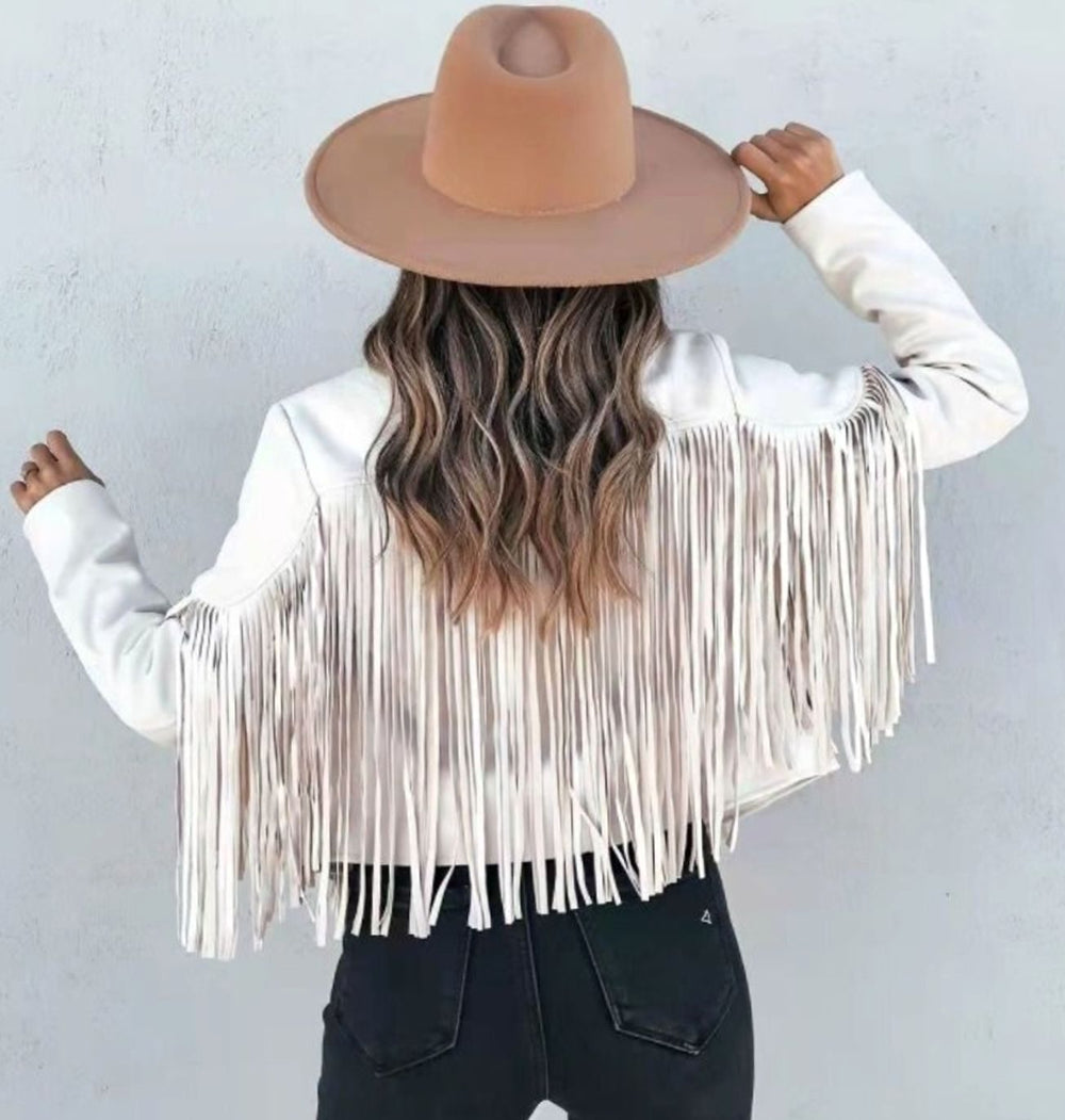 Evelyn | Women's Fringe Suede Cropped Moto Jacket