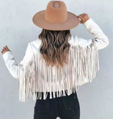 Evelyn | Women's Fringe Suede Cropped Moto Jacket