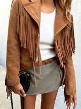 Luna | Women's Fringed Suede-Feel Boho Short Jacket