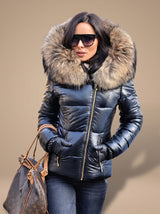 Madison | Women's Fur Hood Puffer Coat Fitted Zip-Front Quilted Jacket