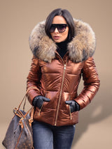 Madison | Women's Fur Hood Puffer Coat Fitted Zip-Front Quilted Jacket