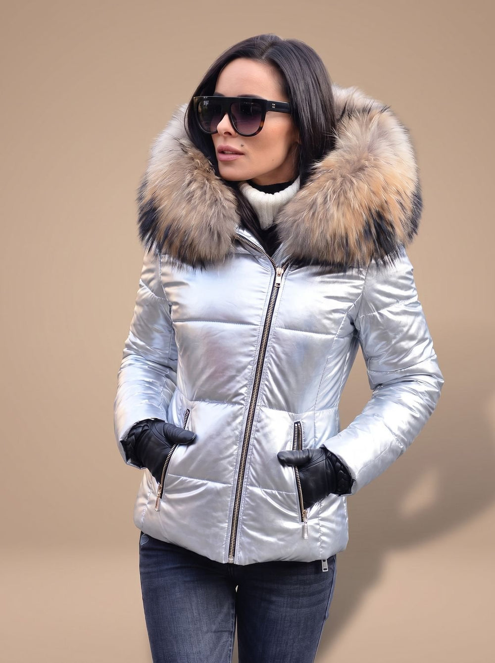 Madison | Women's Fur Hood Puffer Coat Fitted Zip-Front Quilted Jacket