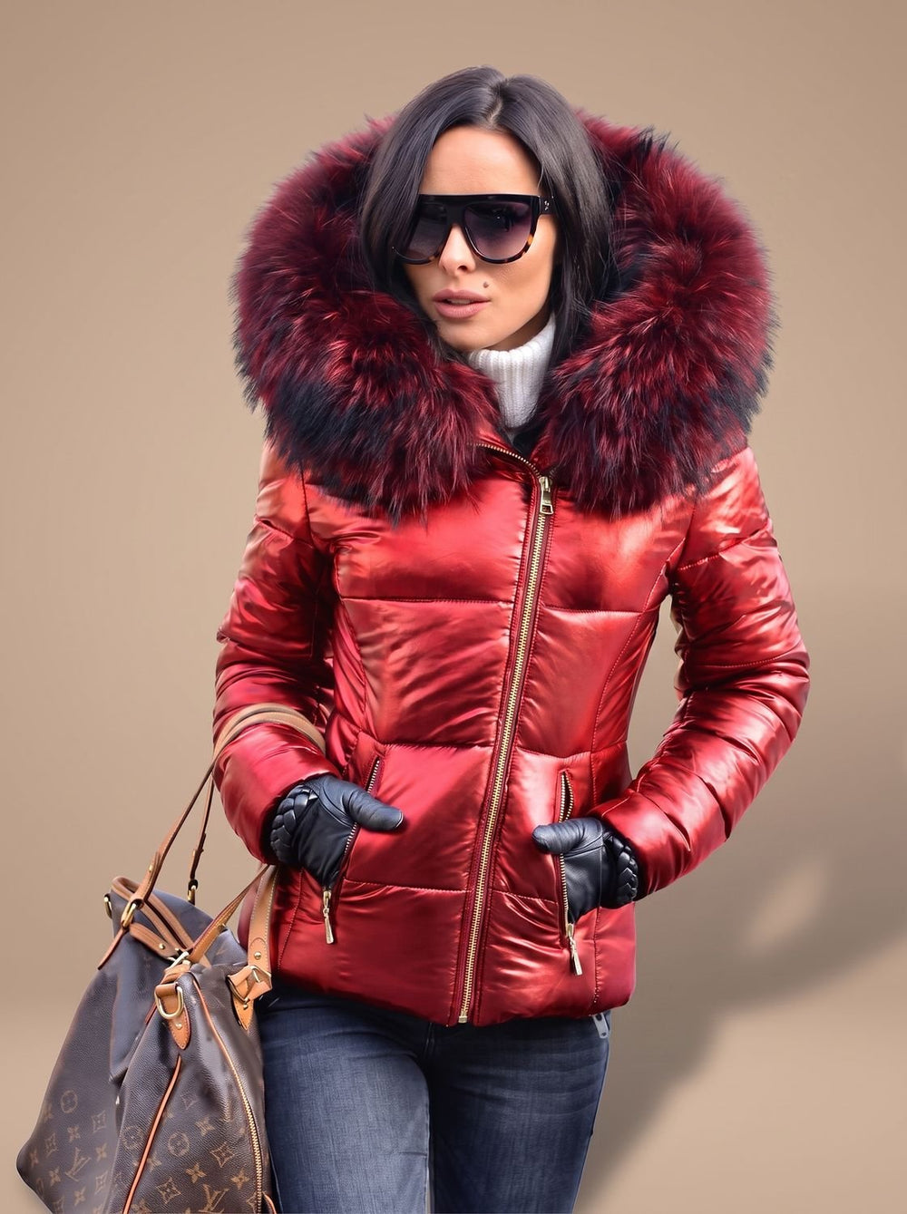 Madison | Women's Fur Hood Puffer Coat Fitted Zip-Front Quilted Jacket