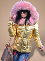 Madison | Women's Fur Hood Puffer Coat Fitted Zip-Front Quilted Jacket