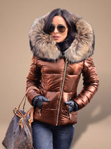 Madison | Women's Fur Hood Puffer Coat Fitted Zip-Front Quilted Jacket