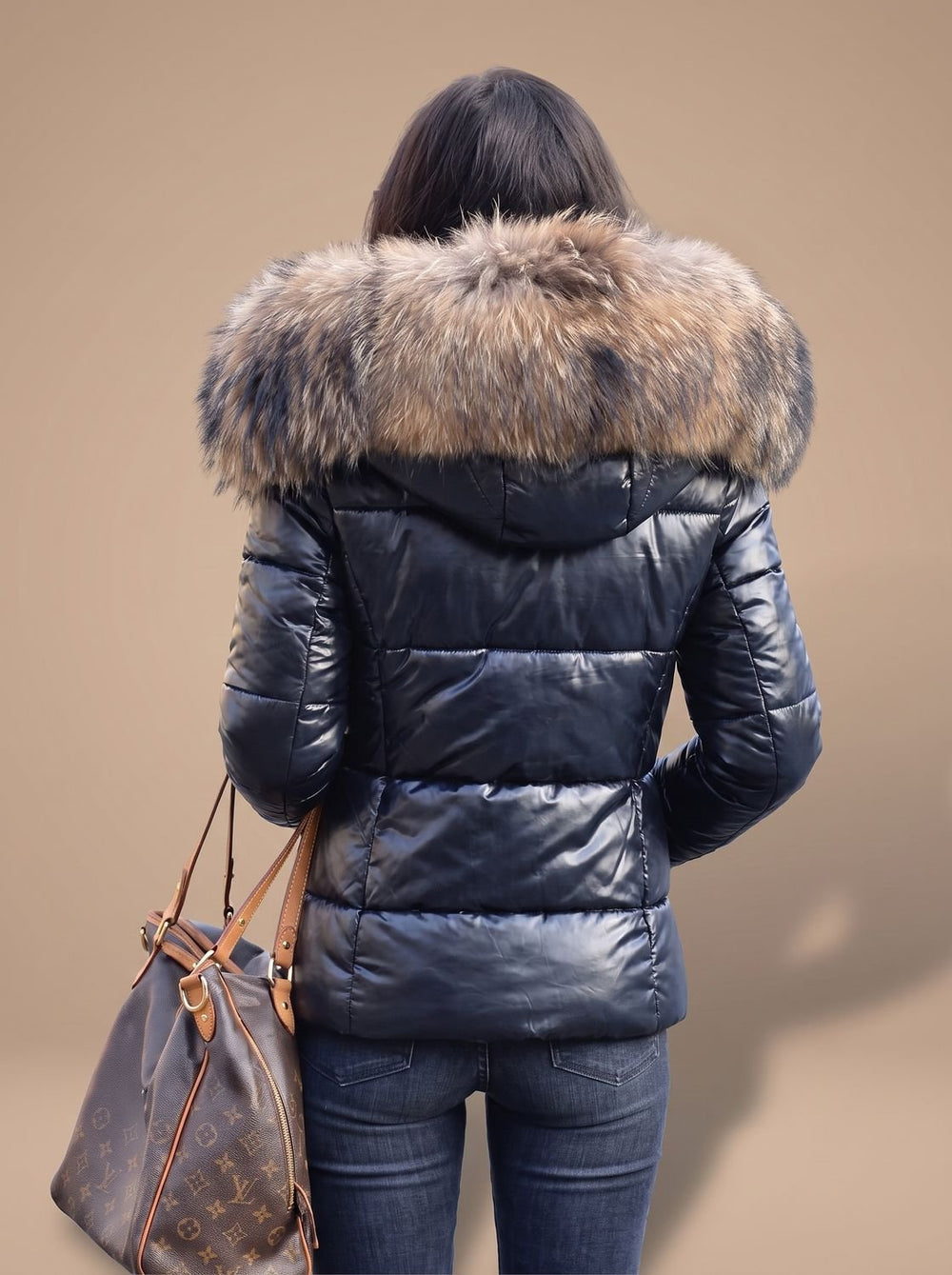 Madison | Women's Fur Hood Puffer Coat Fitted Zip-Front Quilted Jacket