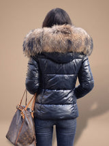 Madison | Women's Fur Hood Puffer Coat Fitted Zip-Front Quilted Jacket