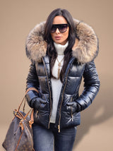 Madison | Women's Fur Hood Puffer Coat Fitted Zip-Front Quilted Jacket