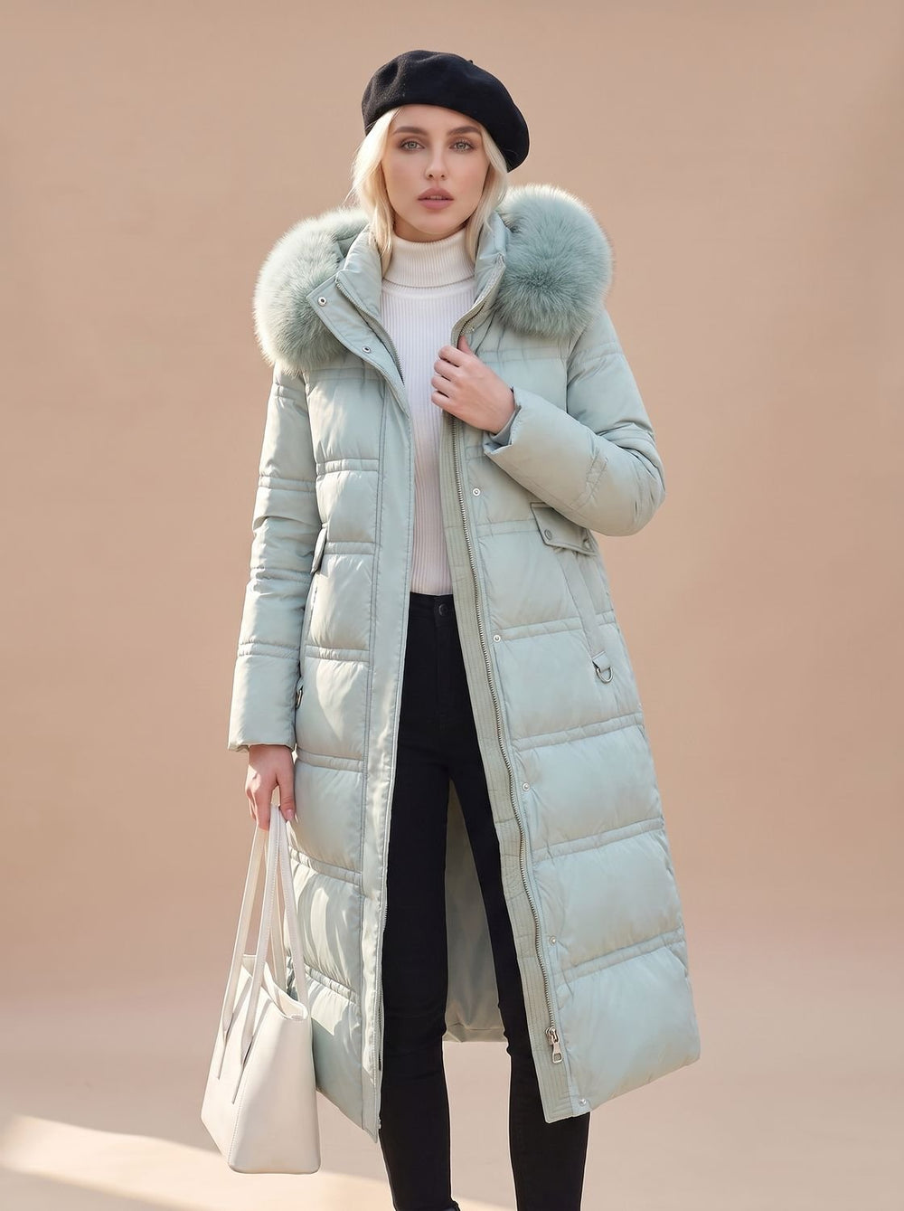 Madison | Women's Fur-Hood Quilted Long Puffer Coat