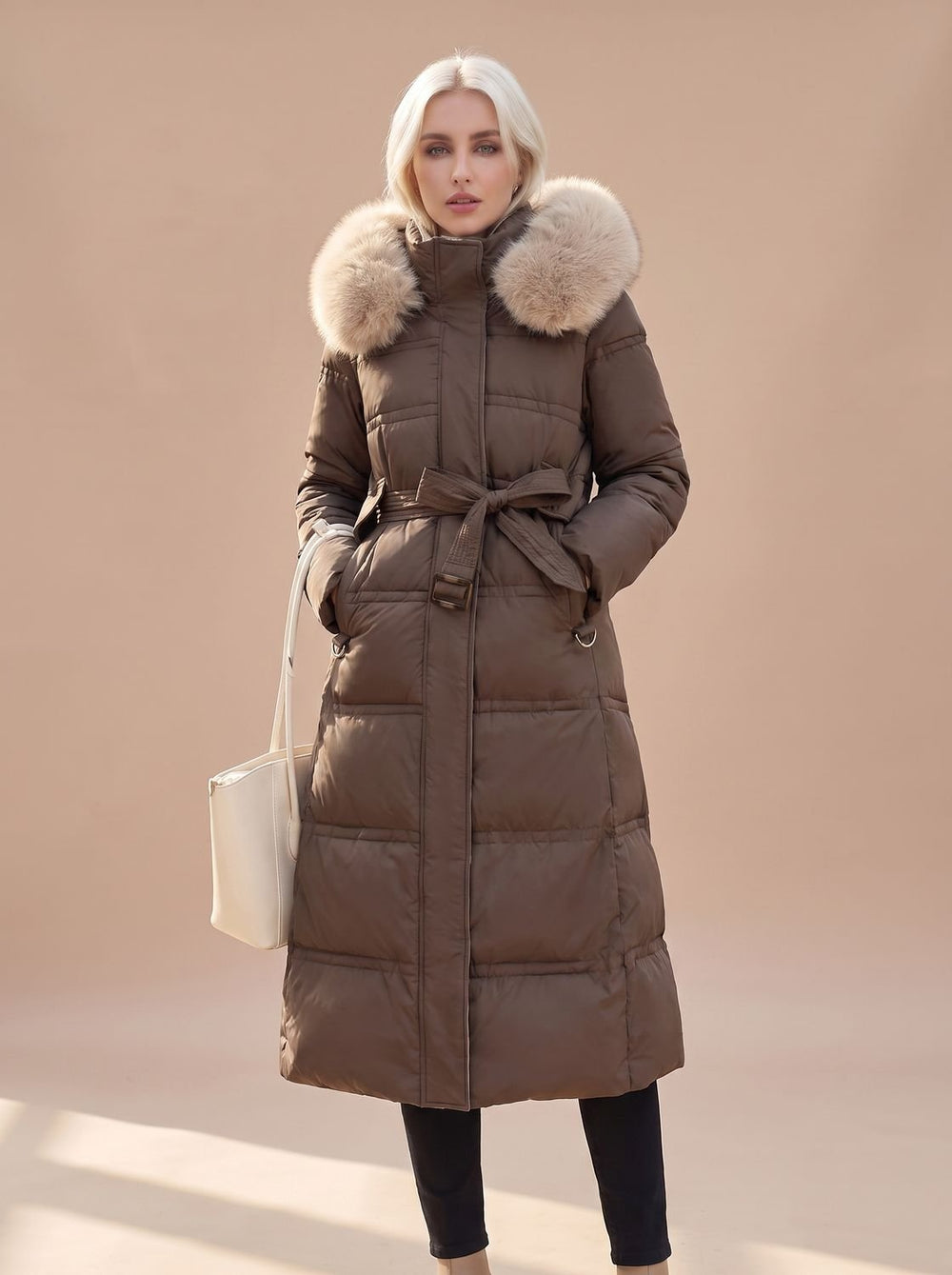 Madison | Women's Fur-Hood Quilted Long Puffer Coat