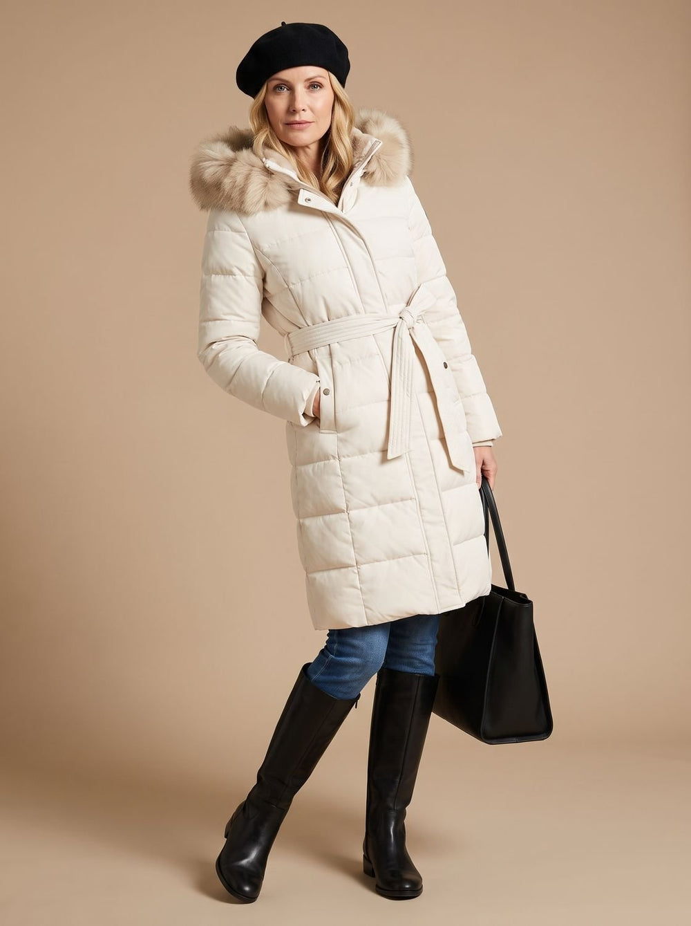 Madison | Women's Fur-Hood Quilted Long Puffer Coat