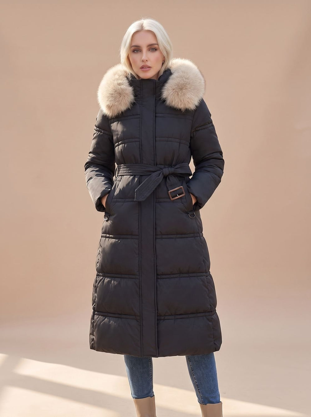 Madison | Women's Fur-Hood Quilted Long Puffer Coat