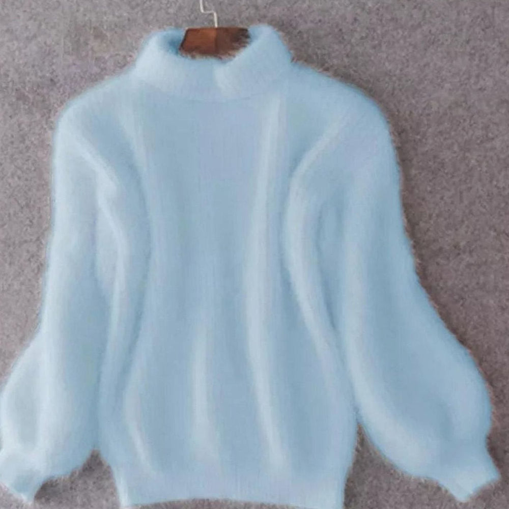 Evelyn | Women's Fuzzy Angora Turtleneck Loose Knit Sweater