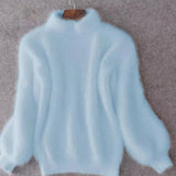Evelyn | Women's Fuzzy Angora Turtleneck Loose Knit Sweater