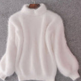 Evelyn | Women's Fuzzy Angora Turtleneck Loose Knit Sweater