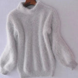 Evelyn | Women's Fuzzy Angora Turtleneck Loose Knit Sweater