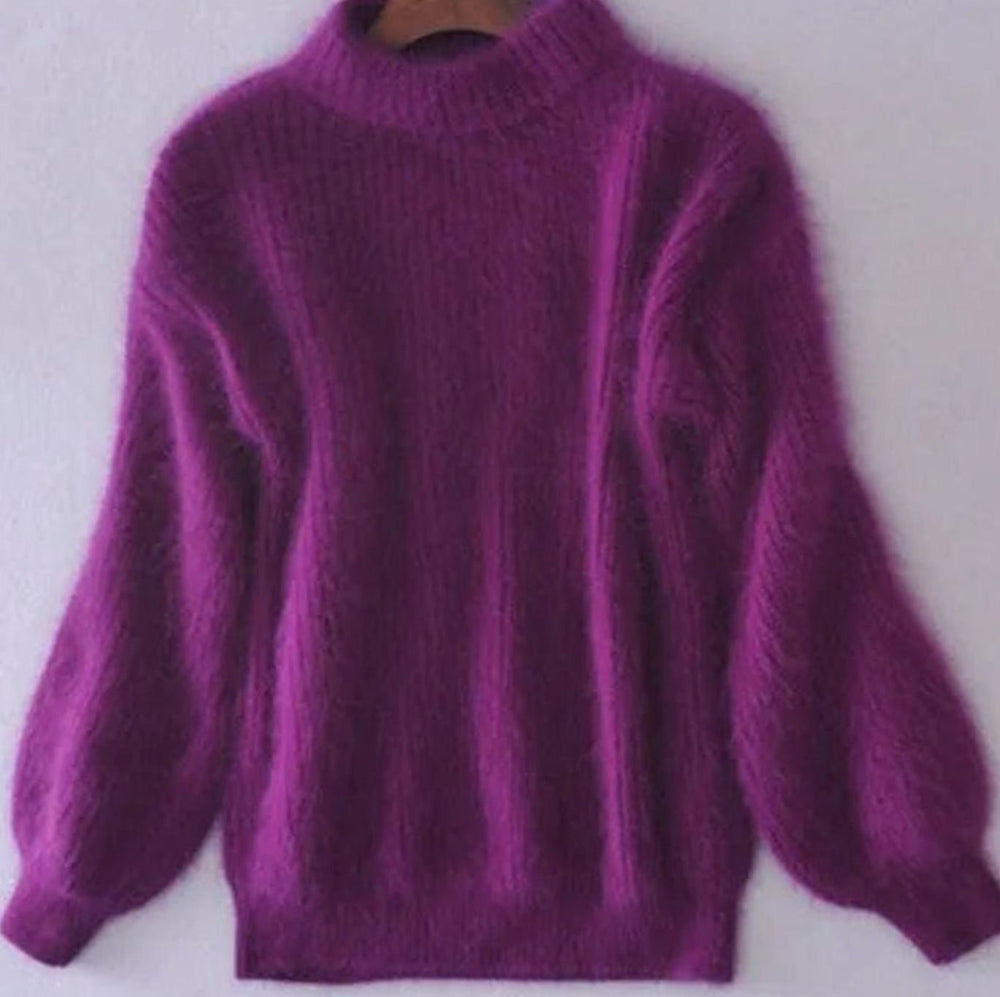 Evelyn | Women's Fuzzy Angora Turtleneck Loose Knit Sweater